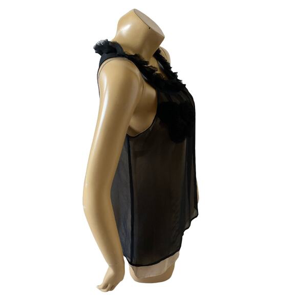 CYNTHIA ROWLEY Womens Size Small Ruffled Sleeveless Tan Black Chiffon Tank Shirt - Picture 3 of 9
